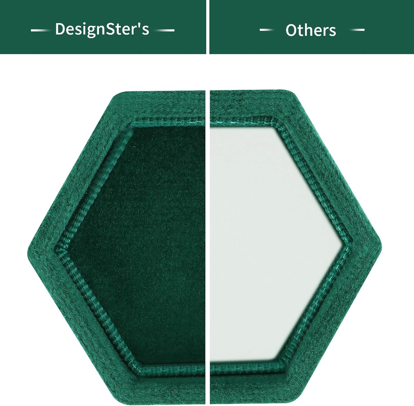 Hexagon Velvet Ring Box - Premium Gorgeous Vintage Double Ring Display Holder with Detachable Lid Ring Bearer Box or Proposal, Engagement, Wedding, Ceremony （Emerald）